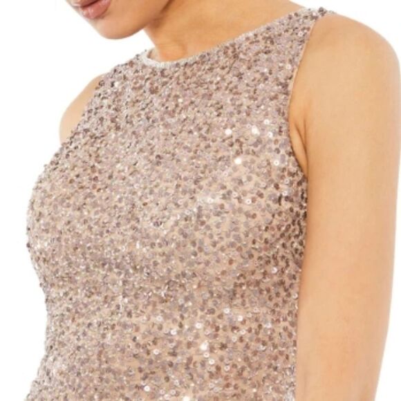 Mac Duggal Sequins Rose Gold Sleeveless Sheath Dress Sz 0 - Picture 12 of 16
